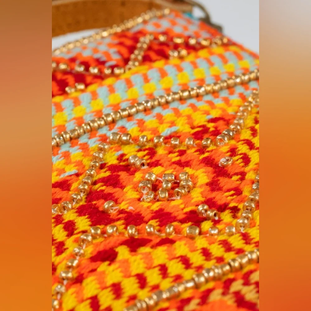 Handmade Hand Beaded Clutch - Ethnic Navajo Aztec Inspired Design - Faux Leather - Picture 6 of 11